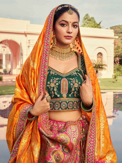 Rich Mustard Yellow Banarasi Silk Designer Lehenga Choli With Dupatta